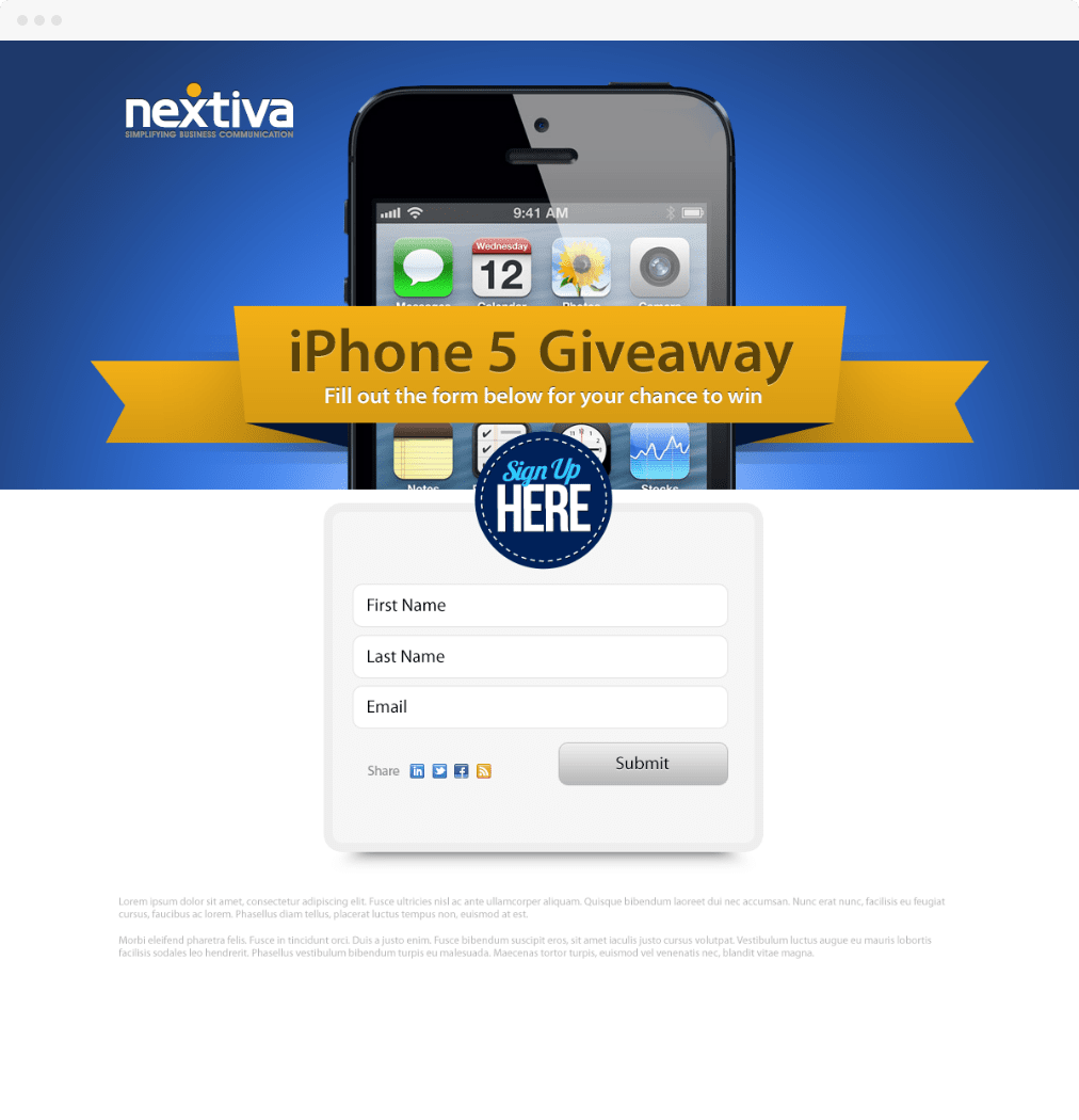 Nextiva Giveaway Page Design
